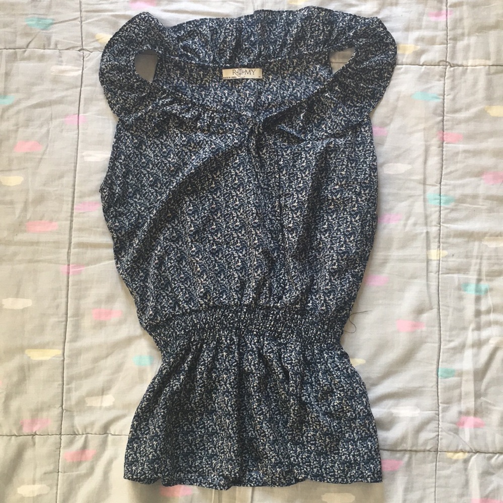 Romy floral ruffled sleeve-less blouse